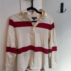 J. Crew Cream and Red Striped Rugby Polo